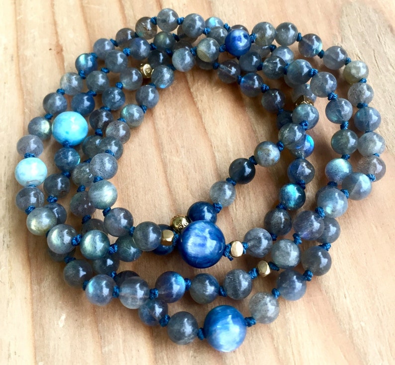 108 LABRADORITE MALA BEADS Kyanite Necklace Larimar Mala Labrado 108 LABRADORITE MALA BEADS Kyanite Necklace Larimar Mala Labrado