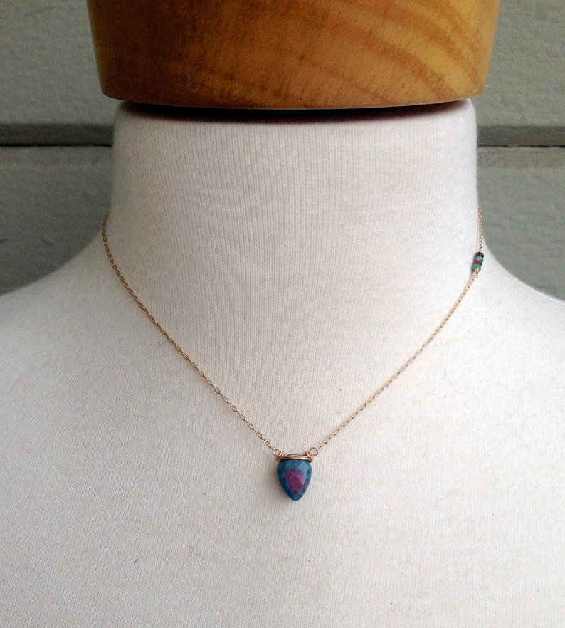 Anyolite Layering Jewelry Heart Chakra Jewelry Boho Holiday Gift Ruby Zoisite Necklace Arrowhead Gemstone Pendant