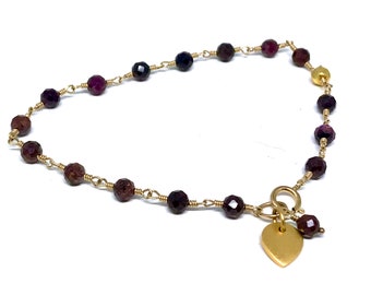 Gold Ruby Bracelet * Lotus Charm Bracelet * July Birthstone * 40th Anniversary Gift * Wife Gift * Gift for Her