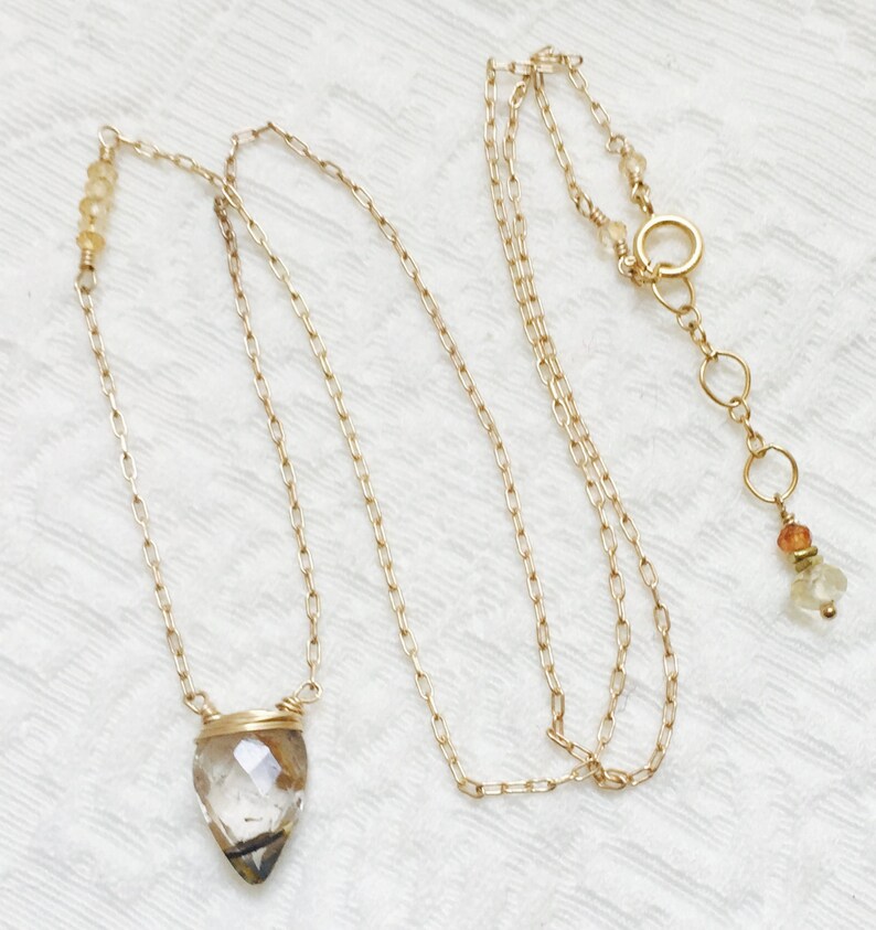 Rutilated Quartz Necklace Arrowhead Pendant Solar Plexus Chakra Jewelry Wedding Jewelry Yoga Gift
