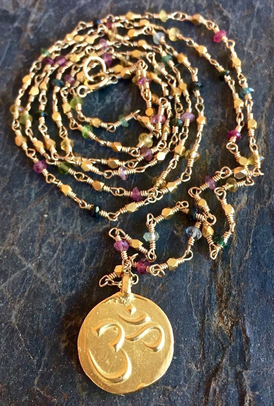 Two Strand 14 Karat Gold Plated Tourmaline Necklace main image 1