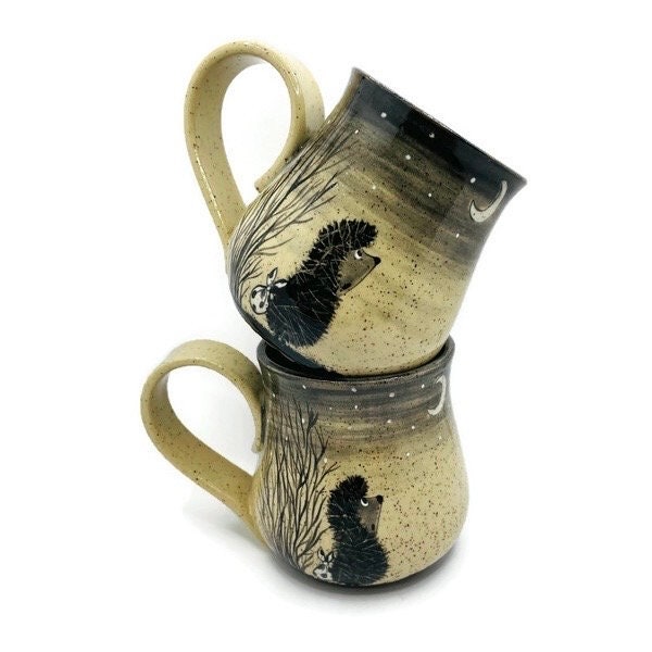 Hedgehog in Fog mugs Two mugs set Cute hedgehog Big/large coffee mugs Beautiful pottery Born in USSR gift Soviet cartoon Ёжик в тумане