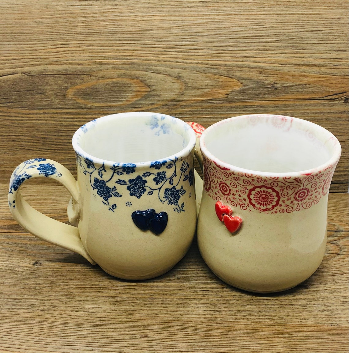 His and her mugs Two mugs Heart mug Love mug Cute pottery Etsy