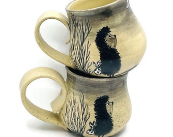 Hedgehog in Fog mugs set Cute hedgehog Handmade coffee mug Beautiful pottery Hedgehog lovers gift Handmade pottery mug Ёжик в тумане