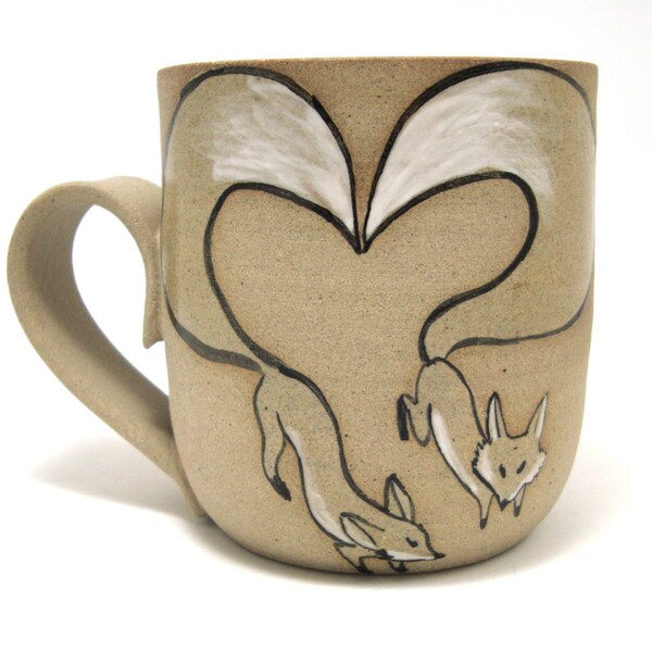 Foxes Love Mug. Valentine's Day Handmade Ceramic Mug. Cup for Couple. Pottery Teacup. Hand Painted Fox Mug . Coffee Mug. Breakfast Cup.