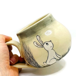 Bunny mug White bunny/ hare Rabbit under the moon Hare mug Cute rabbit Coffee mug Bunny lovers gift Mother day gift Easter bunny Easter gift