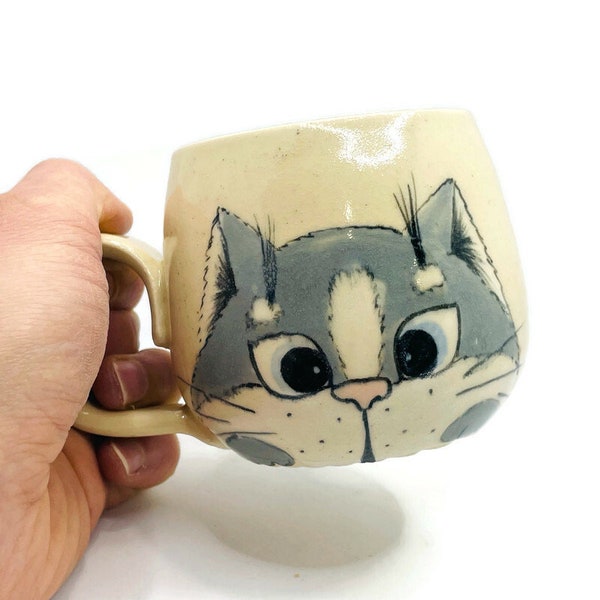 Double espresso cat mug Small cat Grey cat Espresso cup Espresso mug Fanny cat cup Gift pottery set Handmade pottery  Male cat espresso cup