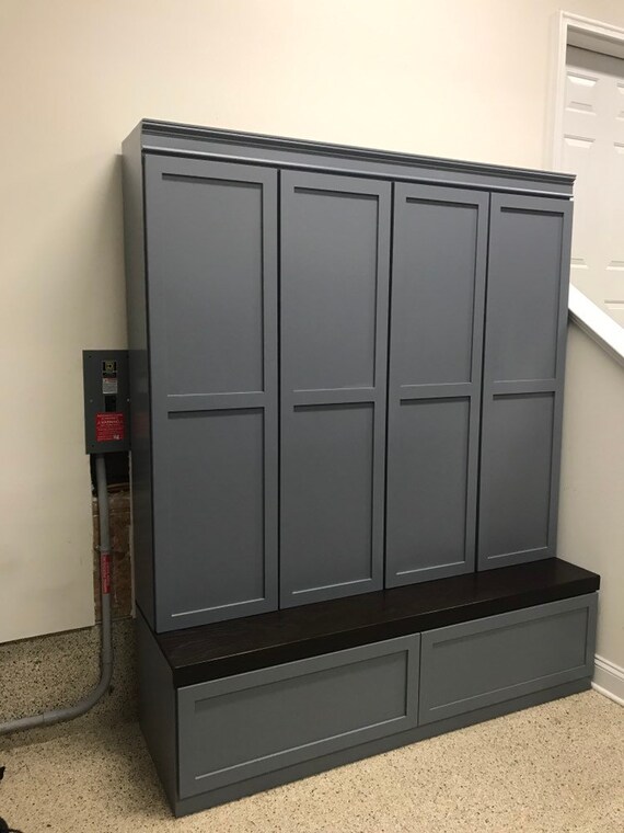 Custom Mudroom Locker Shoe Bench Hall Tree Dropzone Coat Hook Storage With Drawers And Doors