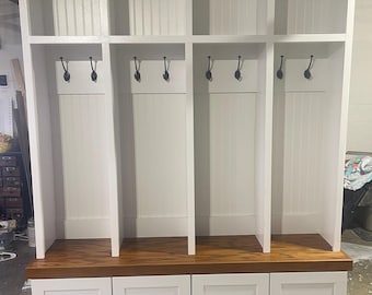 Hall Tree with drawers Farmhouse Halltree | Mudroom locker  | | Hall Tree |  Entryway Bench  |Style 4 cubby with drawers