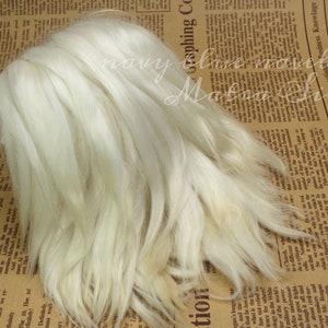 suri alpaca locks 7-8" "Matra Simca" natural white with ivory ombre tips, ready for reroot wig washed and combed for bjd Blythe reborn ooak