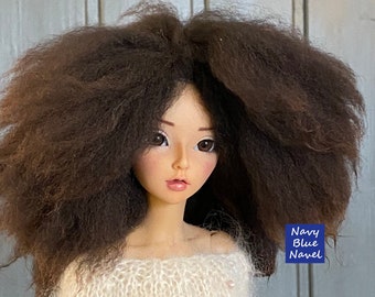 AFRO wig for BJD, size 7" 18 cm (Minifee) natural dark brown Huacaya alpaca locks, ombre tips