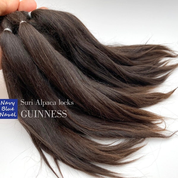 suri alpaca locks 6-7" & 8" GUINNESS (15-17cm, 20cm) natural dark brown with ombre tips, cleaned doll hair, locks for doll reroot or wig