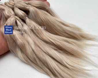 suri alpaca locks 5-6" (13-15 cm) "EMMA" dark blonde, ombre tips, fluffy natural fibers for doll hair: wig or reroot, BJD, Blythe, art doll