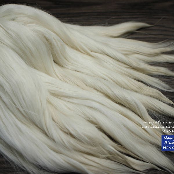 suri alpaca locks 8" "MANKA" natural white blond straight doll hair ready for Blythe reroot BJD wig, blonde hair for dolls