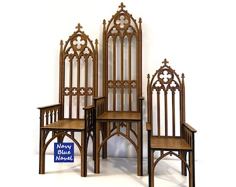 Doll furniture Gothic THRONE No2, miniature historic armchair for dollhouse, laser cut unpainted DIY kit