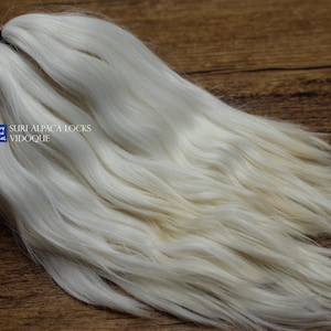 suri alpaca locks 7&quot; VIDOQUE 17-18 cm natural white alpaca fibers, washed and combed doll hair
