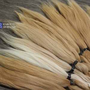 suri alpaca locks 7-8" CAROTTE (18-20 cm) honey blonde with creamy white, natural mix of suri alpaca fibers for doll wig, reroot