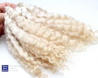 baby mohair doll hair 9" (23 cm)  beige blonde, ivory roots, golden undertones in tips