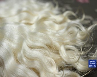 mohair doll hair 8" (20 cm) natural WHITE  angora mohair fibers, GOLDEN undertones, cleaned, combed, ready for doll wig or reroot