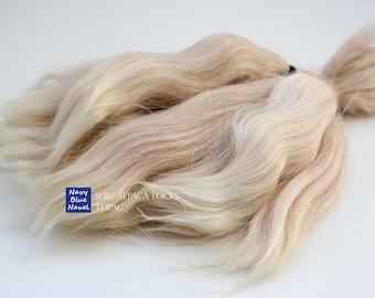 suri alpaca locks 7" TUPAC 17 cm wheat blonde ombre wavy locks, all natural washed and combed Suri alpaca fibers for doll reroot or wig