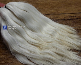 suri alpaca locks 7" VIDOQUE 17-18 cm natural white alpaca fibers, washed and combed doll hair