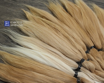 suri alpaca locks 7-8" CAROTTE (18-20 cm) honey blonde with creamy white, natural mix of suri alpaca fibers for doll wig, reroot