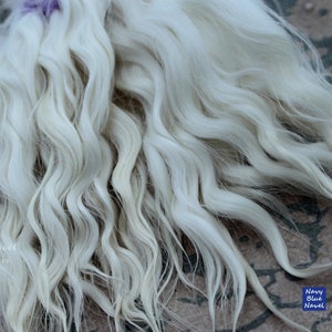 10" "QUINN" creamy white curls all natural washed and combed Suri alpaca locks ideal for dolls hair, BJD wig, Blythe reroot, reborn, artdoll