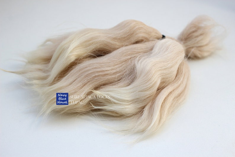 suri alpaca locks 7 TUPAC 17 cm wheat blonde ombre wavy locks, all natural washed and combed Suri alpaca fibers for doll reroot or wig zdjęcie 1