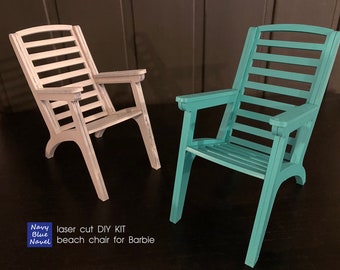 Laser cut DIY kit BEACH CHAIR, miniature furniture for dollhouse or diorama, suitable for 30 cm/12" Fashion doll or 1/6 scale bjd