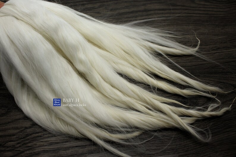 natural fibers pure white with ivory blonde tips washed and combed locks suri alpaca locks 11-12 BABY H for doll hair: reroot or wig