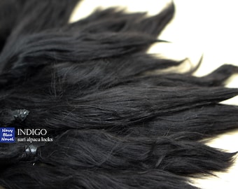 suri alpaca locks 4" 10cm INDIGO true black washed and combed doll hair fibers for reroot, wig, doll hair projects