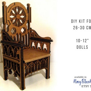 diy dollhouse furniture laser cut unpainted bjd chair throne design B 1:12 doll furniture Gothic ARMCHAIR