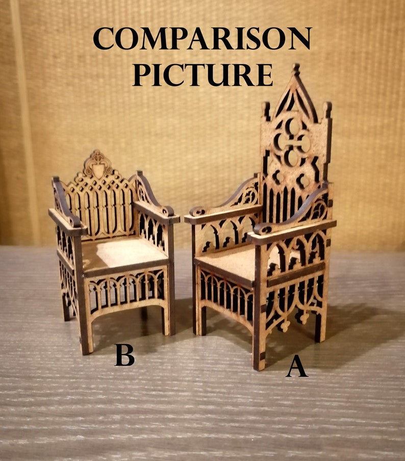 diy dollhouse furniture laser cut unpainted bjd chair throne design B 1:12 doll furniture Gothic ARMCHAIR