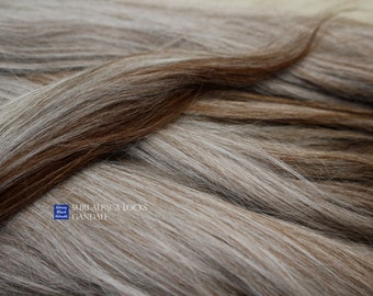 suri alpaca locks 10-11" GANDALF natural rose gray brown tips ombre prepared for doll hair reroot wig washed and combed locks natural fibers
