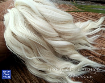 suri alpaca locks 7" ATOMIC (17 cm) milky white curls, natural blond, washed and combed Suri alpaca fibers, ideal for dolls hair reroot wig