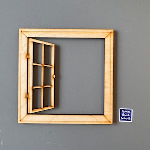 FENÊTRE MAISON DE POUPÉE, fenêtre ouverte miniature découpée au laser pour maison de poupée ou diorama, à utiliser avec une carte postale (non incluse)