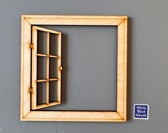 DOLLHOUSE WINDOW, miniature laser cut open window for dollhouse or diorama, use with a postcard (not included)