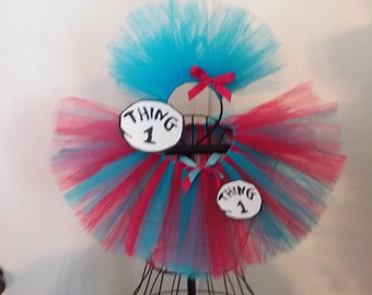 Thing 1 or 2 Cat in the Hat Story Book Inspired Tutu with Headband,-Adult Size Small to 5x
