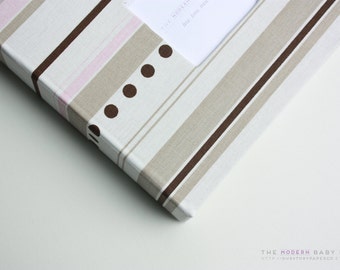 MODERN Baby Book // Brown and Pink Brook Lines and Dots Cover // baby book. baby keepsake. memory book. baby shower gift