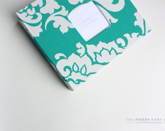 Teal Floral Damask MODERN Baby Book, Baby Memory Book, Baby Shower Gift, Baby Gift, Baby Album, Keepsake Baby Book, Gender Neutral