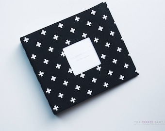 Black and White Criss Cross Scrapbook Album. 100% handmade. memory album. scrapbooking. memory book. guest book. baby shower. scandinavian