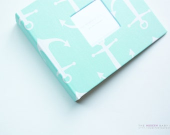 Mint Anchors Modern Baby Book, Baby Memory Book, Baby Shower Gift, Baby Album, Keepsake Baby Book, Gender Neutral, Baby Journal, Nautical