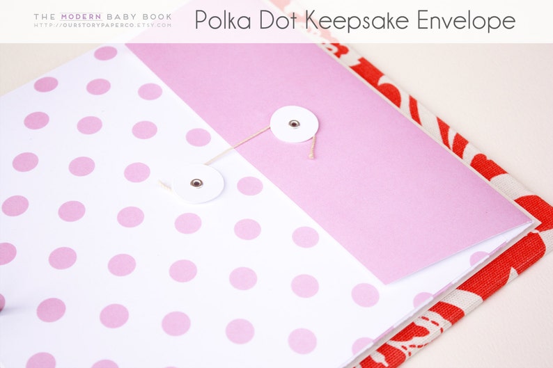 MODERN Baby Book // Polkadot Keepsake Envelope. newborn keepsake. baby book. baby keepsake. memory book. baby shower gift image 1