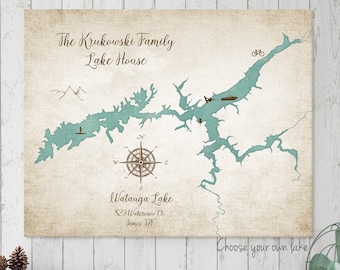 Custom Map Print, Personalized Gift for Lake House, Customized housewarming Poster, Christmas Map