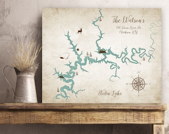 Personalized Lake Map, Boho home decor, Wedding Gift for couples, Housewarming Gift