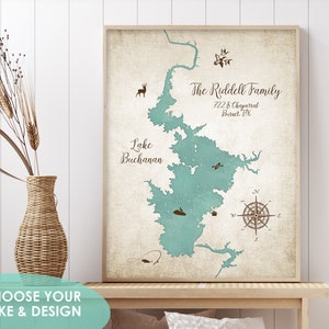Custom Lake Map, Lake Decor, Lake House, Personalized Lake Map, Lake House Decor, Lake House Sign, Family Cabin Art, Personalized Lake Map