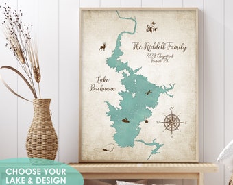 Custom Lake House Map, Custom Travel Poster, Wedding Gift & Anniversary Gift for couples