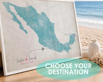 Wedding Guest Book Map, Bride and Groom Gift, Any Destination Map, Just Married Artwork