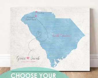 Personalized Wedding Map, Choose Any State, Housewarming Gift Map, Newly Engaged Couples