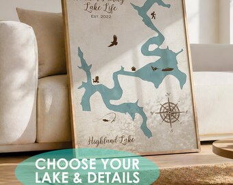Personalized Lake House Wall Art, Custom Lake Print, Housewarming Gift, New Home Gift for Lake Lovers, Custom Lake House Gift